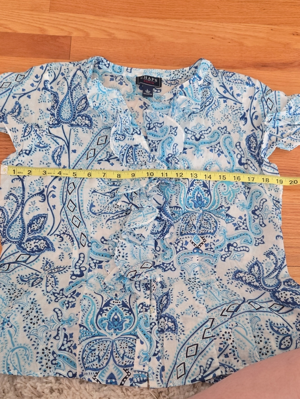 Chaps Blue and White Paisley Cotton Top - Picture 5 of 5